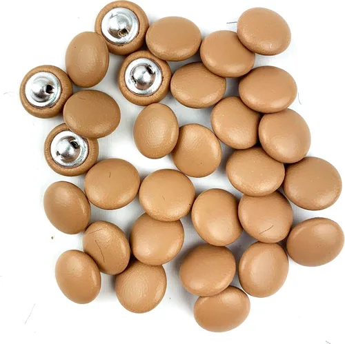 Vista 23 de Heyiwell 30 botones redondos cubiertos de cuero con vástago de metal, para vestidos de novia, camisas, vestidos, manualidades de costura (beige, mm)