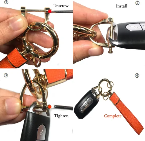 Vista 3 de Los soportes de cuero para llavero de automóvil de uso general para hombres y mujeres se pueden girar 360 grados, anillos en D antipérdida, hebilla