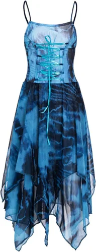 Vista 4 de NIUQI Womens Chic Summer Dresses Sleeveless Shoulder-Straps Tie-Dye Irregular Layered Handkerchief Hem Midi Dress