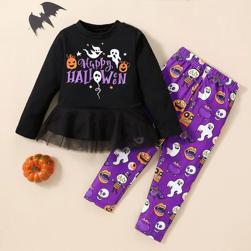 Vista 4 de TBUIALL Toddler Kids Baby Girl Outfit Kids Toddler Baby Girls Autumn Halloween Print Cotton Long Toddler Girl Winter