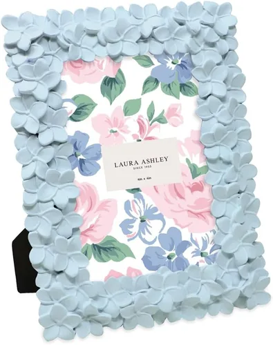 Vista 15 de Laura Ashley - Marco de fotos 4x4 negro con textura floral hecho a mano en resina con caballete y gancho para mesa y pared, diseño floral decorativo