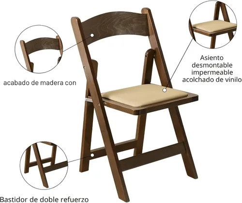 Vista 4 de Silla plegable de madera, color madera de fruta, juego de 2