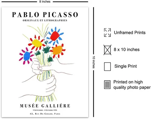 Vista 2 de Póster de Pablo Picasso - Arte de pared de Picasso de 8 x 10 pulgadas, impresiones de artistas famosos, arte de pared de galería, ramo de paz