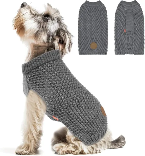 Vista 25 de KYEESE Suéter para Perro con Agujero para Correa para Perros Pequeños Machos Suéter Cálido con Hilo Reflectante Tejido Suave Ropa para Perros Machos