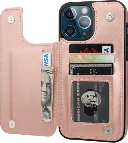 Vista 13 de ONETOP Compatible con iPhone 13 Pro Max Funda Tipo Cartera con Tarjetero, Cuero PU con Soporte Ranuras para Tarjetas, Doble Cierre Magnético y Negro
