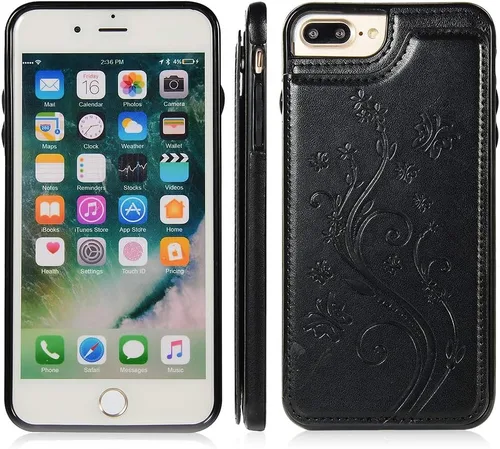 Vista 4 de Funda de teléfono para iPhone 7plus 8plus 7/8 Plus con protector de pantalla de vidrio templado y tarjetero para tarjetero, accesorios de cuero