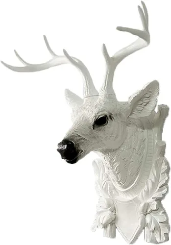 Vista 7 de Decoración de pared, cabeza de ciervo, escultura colgante de pared, decoración de animales, adornos retro, colgante de sala de estar, cuernos, Negro