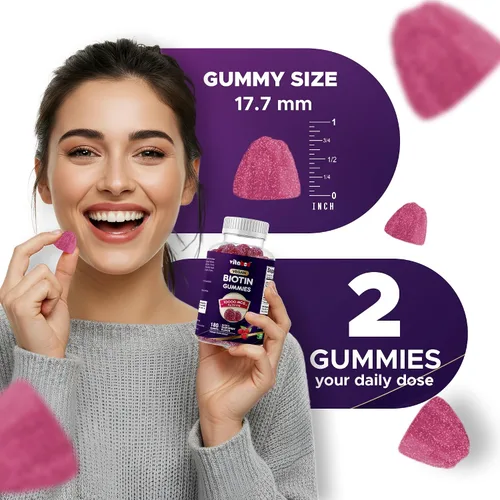 Vista 7 de Vitabod Gomitas Biotin de 10,000 mcg – 180 gomitas veganas para el cabello, la piel y las uñas para mujeres, hombres y niños – sin OMG, sin gluten