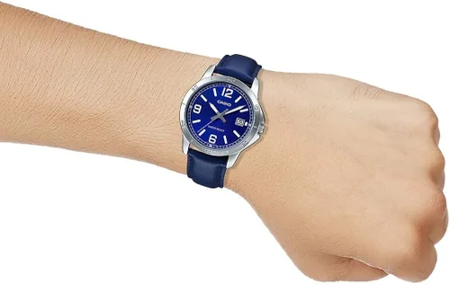 Vista 6 de Casio MTP-V004L-2B Reloj casual de cuero azul con esfera azul para hombre