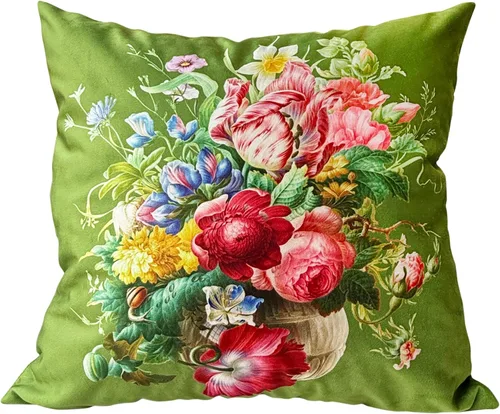 Vista 37 de Funda de cojín floral ligera de lujo, 18 x 18 pulgadas, pintura al óleo retro victoriana de doble cara, fondo negro, flor vibrante, funda de cojín