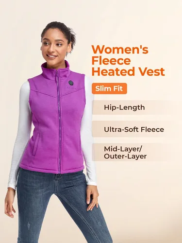 Vista 5 de ORORO Chaleco de forro polar térmico para mujer con batería, chaleco térmico ligero (cargador no incluido)