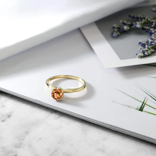 Vista 11 de Anillo de compromiso solitario con piedra preciosa redonda de oro amarillo de 14 quilates de 0.236 in para mujer Ajuste clásico de 6 puntas