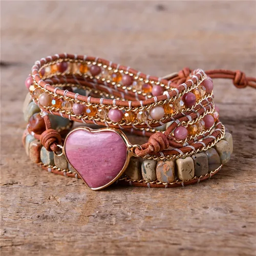 Vista 3 de YGLINE - Pulsera de piedra natural para mujer, de cinco partes, hecha a mano, color azul, bohemia
