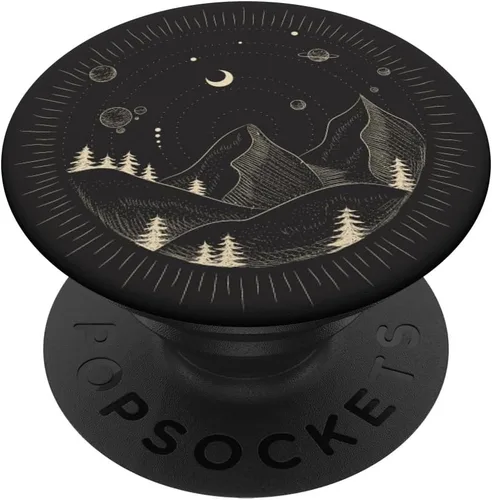 Vista 7 de Montañas con elementos celestiales Luna Planetas Estrellas Stellar PopSockets PopGrip para MagSafe