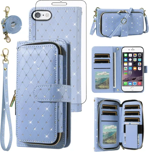 Vista 180 de Funda para teléfono iPhone 6 6S con cremallera y protector de pantalla con protector de pantalla, correa de cordón cruzado, ranura para iPhone 6 Six