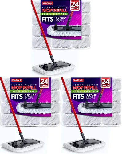 Vista 8 de VanDuck Almohadillas para trapeador de rizo 100% algodón de 15 x 8 pulgadas, paquete de 12 unidades (Mopa no incluida) Fundas reutilizables