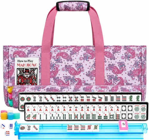 Vista 9 de American Mahjong Set - Juego de azulejos Mahjong de viaje con bolsa, juego Azul claro