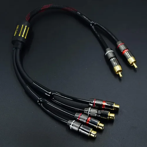 Vista 4 de Arklove Cable divisor de enchufe RCA blindado de 1 pie para audio estéreo y video, 2 machos a 4 hembras, adaptador en Y de doble altavoz, cable