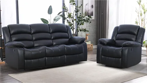 Vista 28 de EBELLO Juego de sofá reclinable manual, moderno juego de muebles reclinables de microfibra para sala de estar, incluye 2 sillas reclinables y 1 sofá