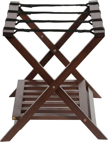 Vista 5 de PJ Wood Portaequipajes plegable de madera maciza estilo hotel portátil con estante inferior de almacenamiento de zapatos para invitados de casa