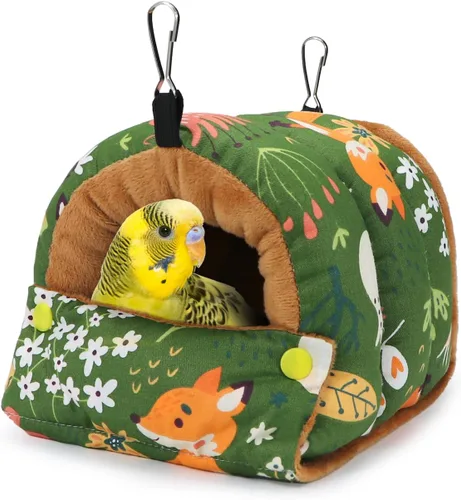 Vista 10 de Wontee Casa Nido de Pájaros Refugio Cálido de Invierno Cabaña Acogedora Cama para Pájaros Hamaca Colgante para Loros Periquitos Australianos Negro