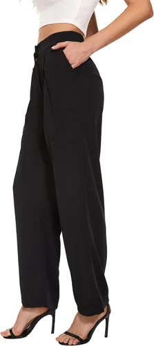 Vista 5 de FUNYYZO Pantalones de cintura alta y pierna ancha para mujer, pantalones largos y rectos