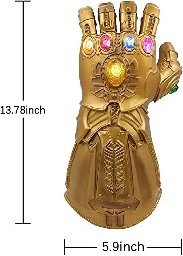 Vista 2 de Thanos - Guantelete infinito guantes Thanos de PVC con luz LED regalo para Navidad fiesta de carnaval para adultos dorado talla XL