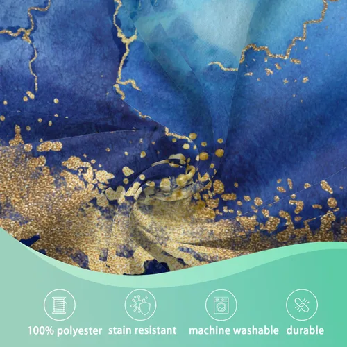 Vista 4 de Mantel redondo de mármol azul dorado de 60 pulgadas, mantel geométrico abstracto, impermeable, resistente a las manchas, a las arrugas, lavable