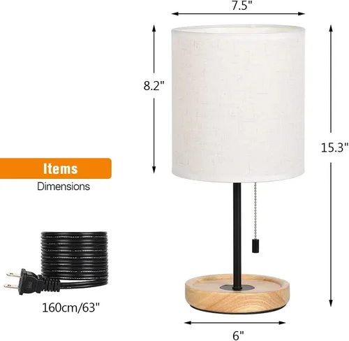 Vista 5 de CADUKE - Lámpara de mesa moderna, lámpara de escritorio de mesita de noche, lámpara de noche con base de madera y pantalla de lino para sala