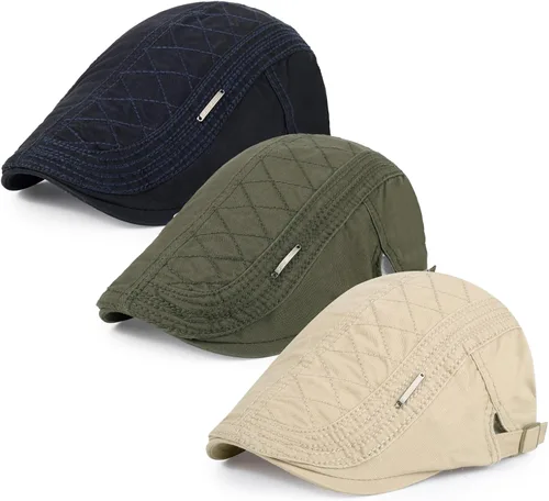 Vista 18 de 3 piezas de gorra Newsboy de algodón para hombre, gorra plana ajustable genial
