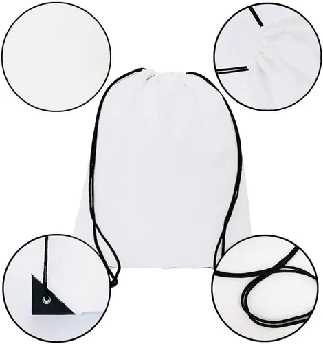 Vista 3 de Mochila con cordón a granel Draw String Bags Cinch Bolsa de poliéster para deporte de gimnasio, Blanco