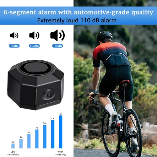 Vista 3 de NineLeaf Alarmas de bicicleta para bicicletas eléctricas, alarma de bicicleta con control remoto, alarma antirrobo de bicicleta de 110 dB, sistema
