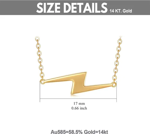 Vista 5 de Collar Lightning Bolt con dije de oro macizo de 14 quilates para mujer, 16 pulgadas, Oro, Sin gemas.