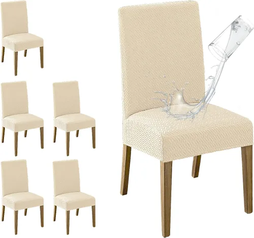 Vista 29 de MOSAYT Juego de 2 fundas para sillas de comedor 100% impermeables, súper ajuste elástico jacquard Parson, fundas extraíbles y lavables para sillas