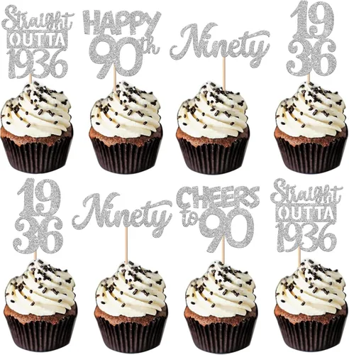 Vista 33 de 30 piezas negras para cupcakes de 10.º cumpleaños con purpurina Ten Happy 10 Straight Outta 2016 para saludos a 10 años 10 cumpleaños, boda Negro