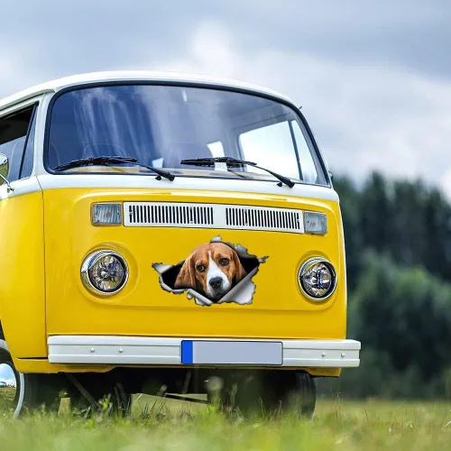 Vista 3 de Calcomanía de vinilo 3D para auto con diseño de beagle, calcomanías impermeables para auto con diseño de perro, decoración con diseño de animales