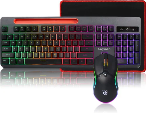 Vista 8 de Snpurdiri - Combo de teclado y mouse inalámbricos para juegos, recargable True RGB True RGB de tamaño completo con soporte para tabletateléfono