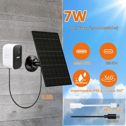 Vista 4 de 7W Solar Panel for Eufycam, USB-C to Micro USB Adapter
