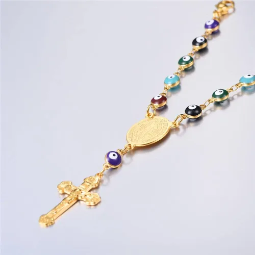 Vista 2 de U7 Catholic Gift Stainless Steel 18K Gold Plated Coin MedalCrucifix CrossVirgin MaryRosary Necklaces for Women Men