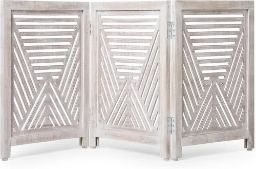 Vista 12 de Lightnpro Valla de madera geométrica para mascotas - Puerta de seguridad plegable independiente para perros, cachorros y mascotas pequeñas, valla