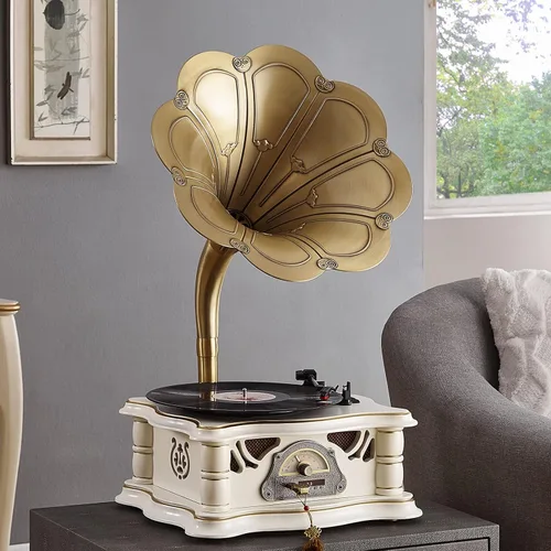 Vista 12 de Tocadiscos vintage de madera para gramófono, tocadiscos de fonógrafo retro, tocadiscos de 3 velocidades para discos de vinilo con reproducción