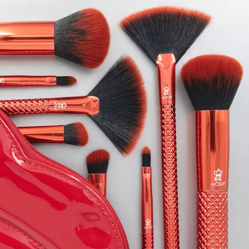 Vista 3 de MODA MWAH! - Juego de 5 brochas de maquillaje de cara completa – Cepillos veganos suaves para rubor, contorno, reflejos y ojos con divertido diseño
