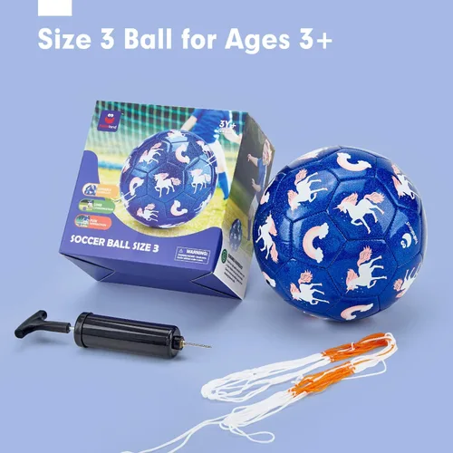 Vista 7 de hahaland Balón de fútbol tamaño 3 con bomba, balón desinflado y bolsa de malla - Balón de fútbol para niñas y niños, deportes al aire libre