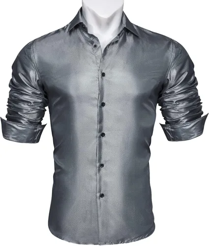 Vista 4 de Barry.Wang Shirts for Men Fancy Long Sleeve Dress Shirt Shiny Button Sequin Regular Fitted Shirts