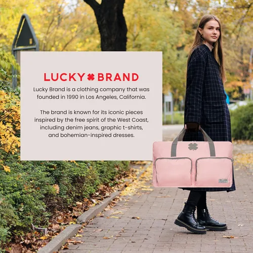 Vista 6 de Lucky Brand Bolso de fin de semana plegable para adultos con correa de hombro ajustable para adultos unisex, Rosa (Bridal Rose), Deportes
