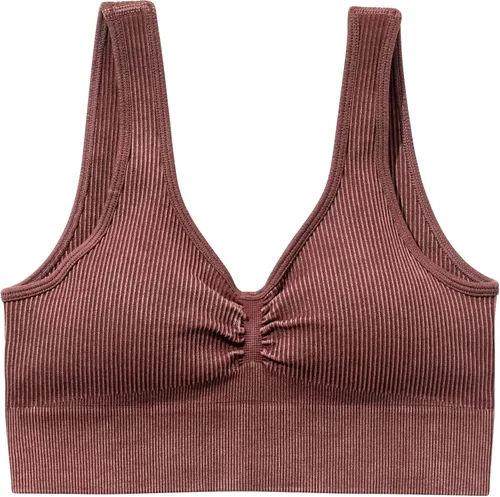 Vista 4 de Conjuntos de entrenamiento para mujer trajes de 2 piezas lavados sin costuras acanalados cuello corazón brasier sin mangas cintura alta conjuntos