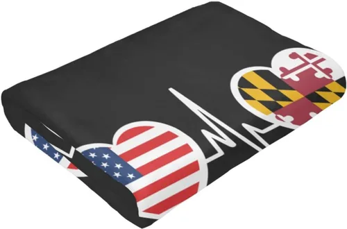 Vista 6 de Manta de franela cálida y ultrasuave con la bandera de Estados Unidos y Maryland, manta negra para todas las estaciones, decoración del hogar