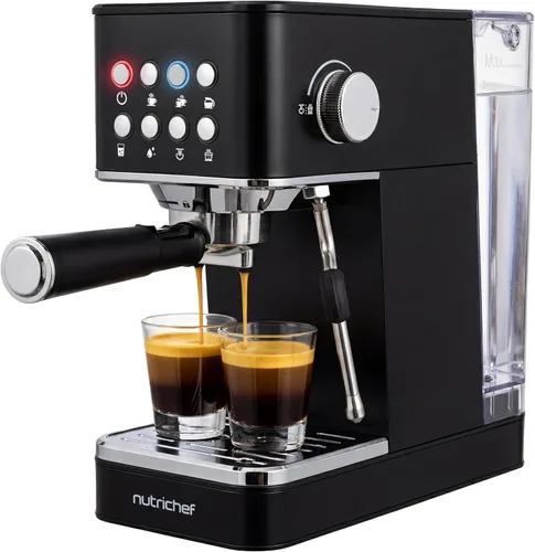 Vista 10 de NutriChef Máquina de café expreso de 20 barras con espumador de leche, tanque de agua extraíble de 1.8 cuartos de galón, cafetera para preparar café
