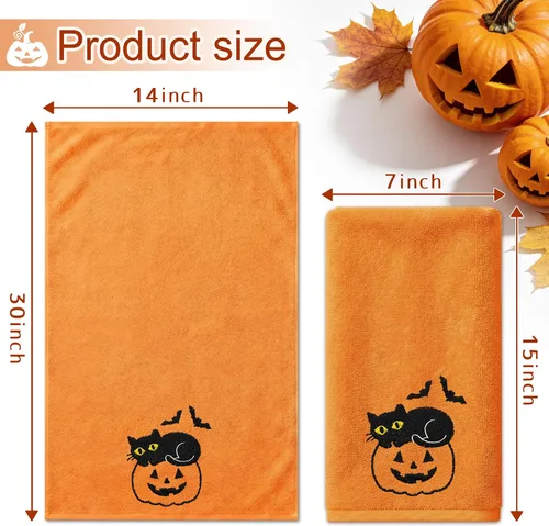 Vista 2 de Hexagram Toallas de mano de Halloween, toalla bordada, decoración de baño de Halloween Decoración de fantasma de gato, toallas negras, calabaza