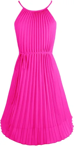 Vista 3 de Ellames - Vestido por debajo de la rodilla de verano con tirantes delgados plisado casual con vuelo y con cinturón